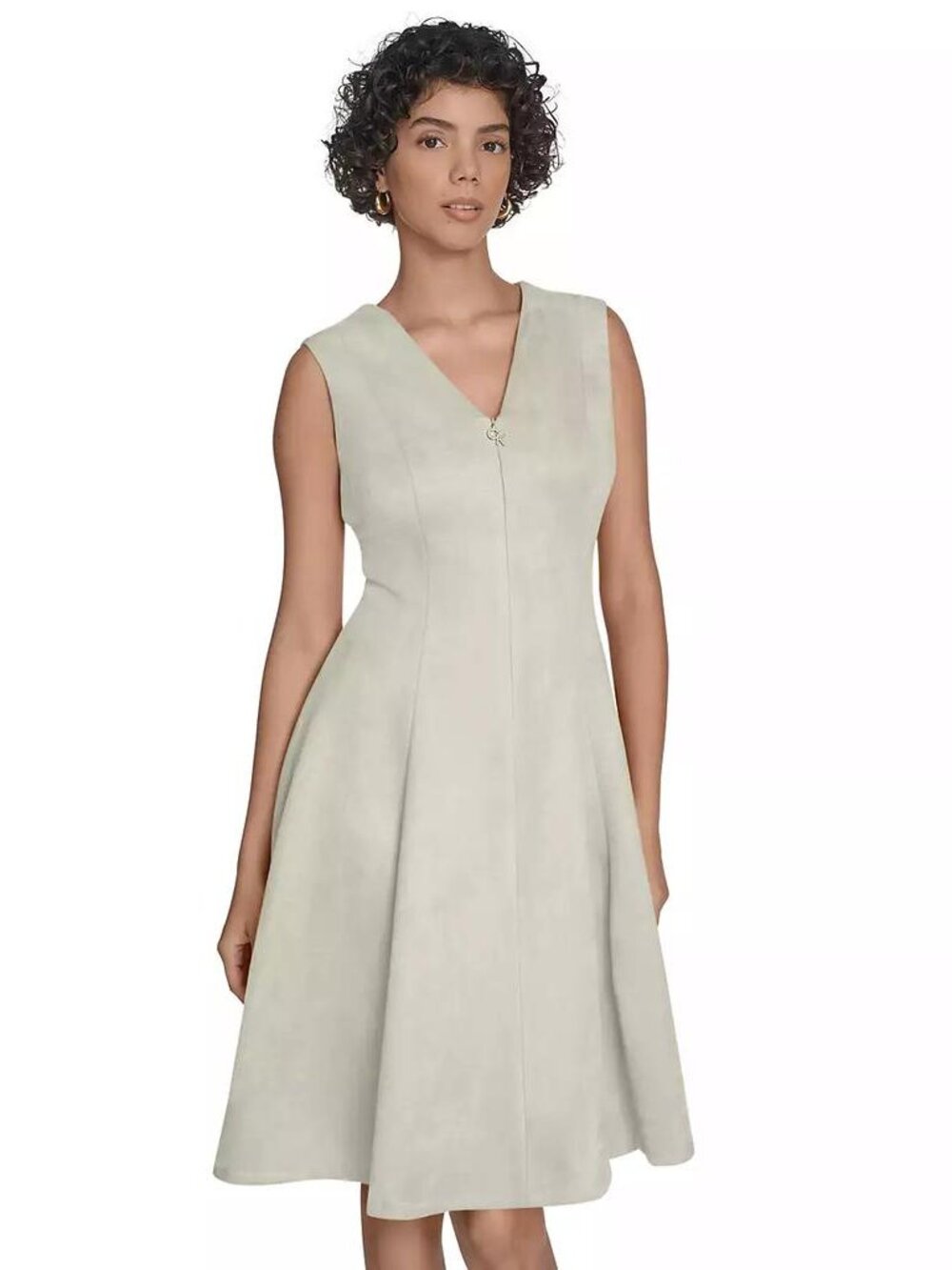 Calvin Klein Women's Sleeveless Fit and Flare Suede Dress, Pearl, 8